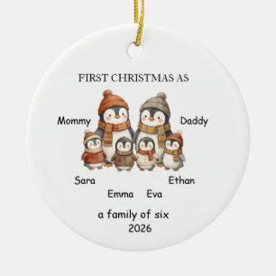 Family of Six First Christmas Ornament, penguin  Ceramic Tree Decoration