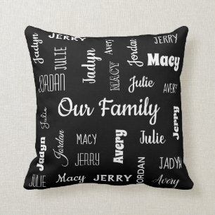 Family of Six In Cool Fonts Personalised Cushion