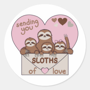 Family of Sloths with Envelope, Heart and Text Classic Round Sticker