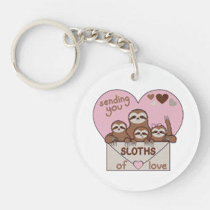 Family of Sloths with Envelope, Heart and Text Key Ring