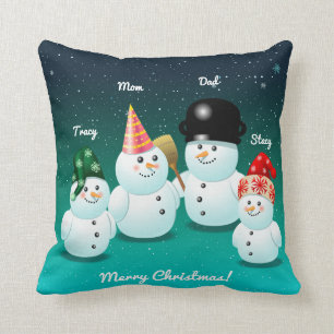 Family Of Snowmen With Customised Names Cushion