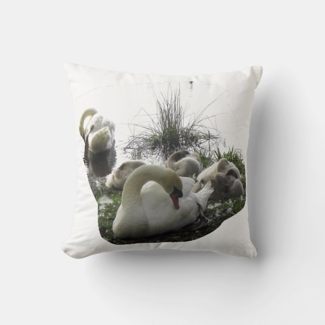 family of swans in the morning - decorative pillow (Front)