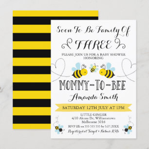 Family Of Three Bee Themed Baby Shower Invitation