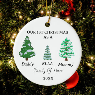 Family of Three Christmas Custom Baby's First Xmas Ceramic Tree Decoration