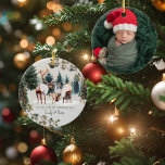 Family of Three | First Christmas Ornament<br><div class="desc">Celebrate the joy of your growing family with this beautifully crafted "Family of Three" First Christmas Ornament. Featuring a heartwarming scene of two reindeer with their adorable calf in a snow-dusted forest, this ornament perfectly captures the magic of your first holiday season as a trio. The delicate watercolor design is...</div>