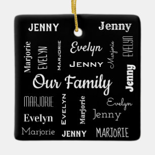 Family of Three In Cool Fonts Ceramic Ornament