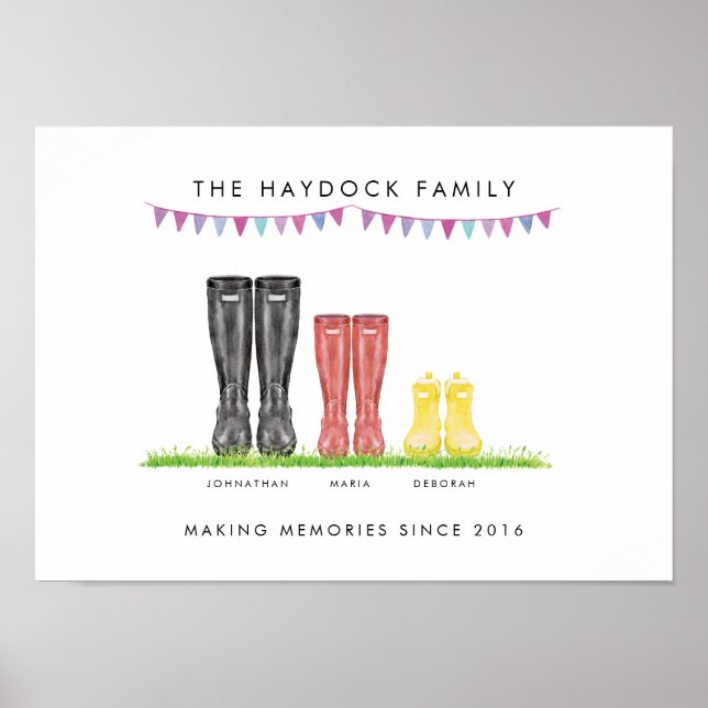 Family of Three Making Memories Welly Print (Front)