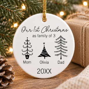 Family of Three Our First Christmas Tree Modern Ceramic Tree Decoration