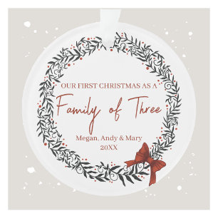 Family of Three Personalized Christmas Ornament