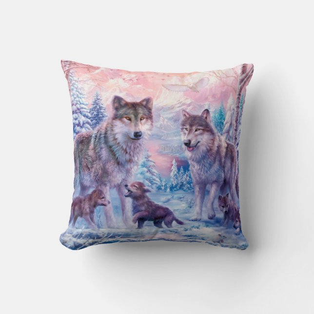 Family Of Wolves Painting Cushion (Front)