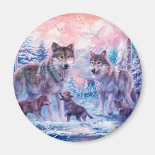 Family Of Wolves Painting Magnet