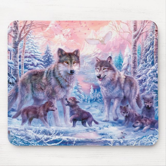 Family Of Wolves Painting Mouse Mat (Front)