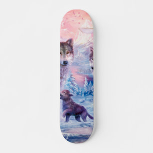 Family Of Wolves Painting Skateboard