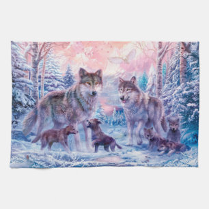 Family Of Wolves Painting Tea Towel