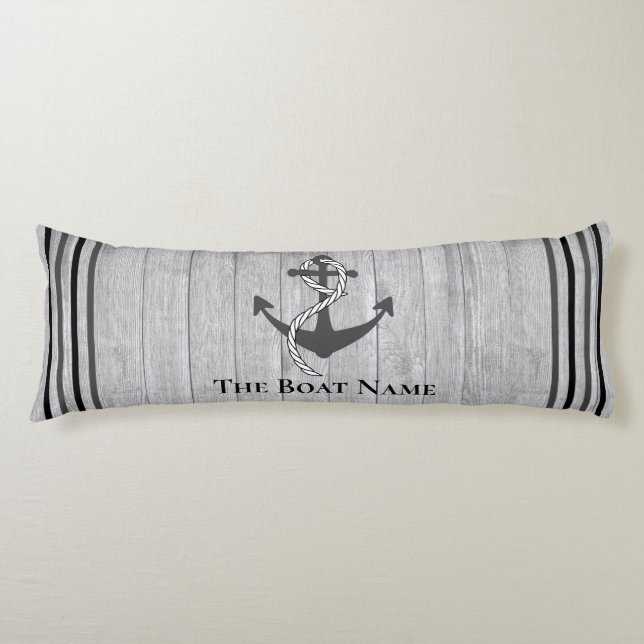 Family or Boat Name Grey Anchor Rope Nautical Body Cushion (Front)