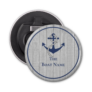 Family or Boat Name Navy Anchor Rope Nautical Bottle Opener