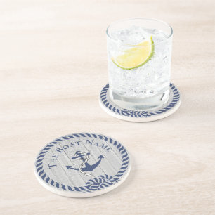 Family or Boat Name Navy Anchor Rope Nautical   Coaster