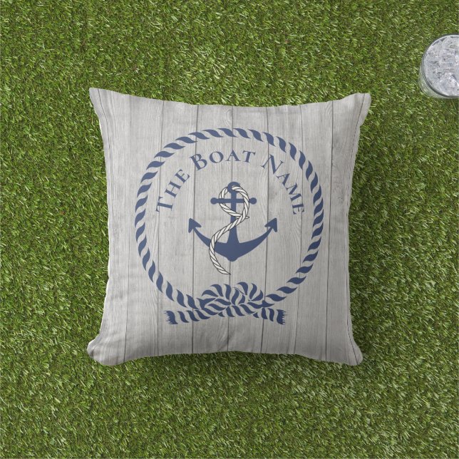 Family or Boat Name Navy Anchor Rope Nautical Cushion (Grass)
