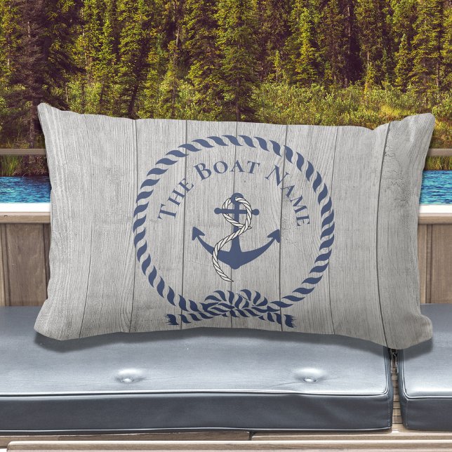 Family or Boat Name Navy Anchor Rope Nautical  Lumbar Cushion (Creator Uploaded)