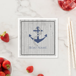 Family or Boat Name Navy Anchor Rope Nautical Napkin