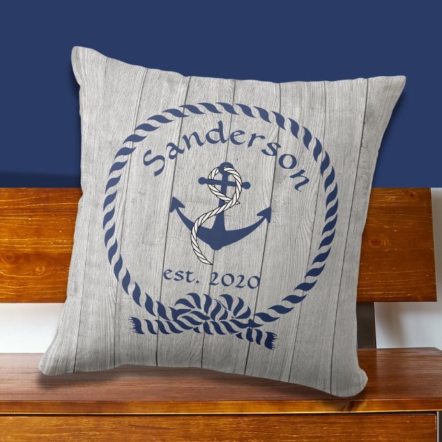 Family or Boat Name Navy Anchor Rope Nautical Thro Cushion (Creator Uploaded)