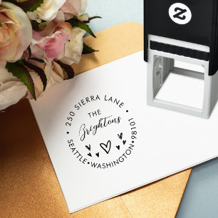 Family or Business Address Hand Drawn Hearts Self-inking Stamp