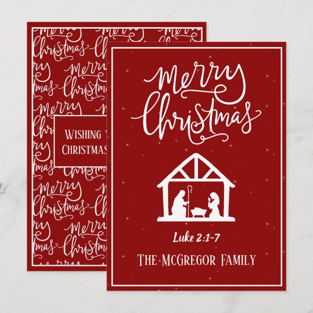 Family or Business Name Nativity Merry Christmas Card (Front/Back)