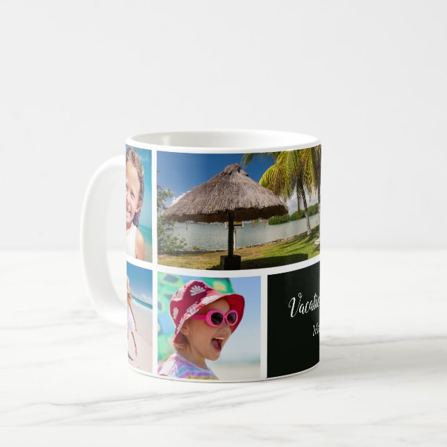 Family or Couple Vacation 5 Photo Keepsake, Black Coffee Mug (Front Left)