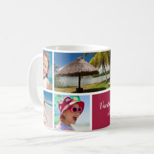 Family or Couple Vacation 5 Photo Keepsake, Red Coffee Mug