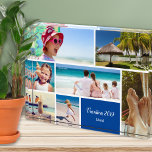 Family or Couple Vacation 7 Photo Keepsake, Blue<br><div class="desc">Remember your family vacation with this modern photo block with space for seven of your favourite trip photos. At the bottom there is a blue box for your custom text, such as the year of your vacation, your family name, and/or your trip destination. This beautiful photo block will be a...</div>