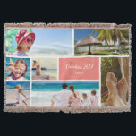 Family or Couple Vacation 7 Photo Keepsake, Coral Throw Blanket<br><div class="desc">Remember your family vacation with this beautiful modern throw blanket with space for seven of your favourite trip photos. At the bottom there is a coral pink box for your custom text, such as the year of your vacation, your family name, and/or your trip destination. This custom throw blanket be...</div>