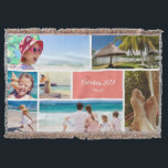 Family or Couple Vacation 7 Photo Keepsake, Coral Throw Blanket<br><div class="desc">Remember your family vacation with this beautiful modern throw blanket with space for seven of your favourite trip photos. At the bottom there is a coral pink box for your custom text, such as the year of your vacation, your family name, and/or your trip destination. This custom throw blanket be...</div>