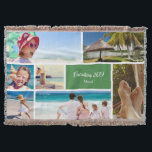 Family or Couple Vacation 7 Photo Keepsake, Green Throw Blanket<br><div class="desc">Remember your family vacation with this beautiful modern throw blanket with space for seven of your favourite trip photos. At the bottom there is a green box for your custom text, such as the year of your vacation, your family name, and/or your trip destination. This custom throw blanket be a...</div>
