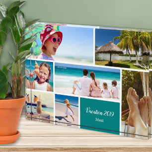 Family or Couple Vacation 7 Photo Keepsake, Teal Block