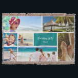 Family or Couple Vacation 7 Photo Keepsake, Teal Throw Blanket<br><div class="desc">Remember your family vacation with this beautiful modern throw blanket with space for seven of your favourite trip photos. At the bottom there is a teal box for your custom text, such as the year of your vacation, your family name, and/or your trip destination. This custom throw blanket be a...</div>