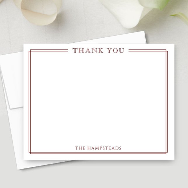 Family or Couples Elegant Dark Red Stationery Thank You Card (Creator Uploaded)