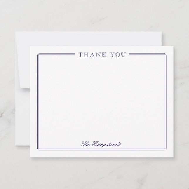 Family or Couples Elegant Script Blue Stationery Thank You Card (Front)
