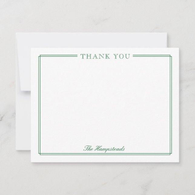 Family or Couples Elegant Script Green Stationery Thank You Card (Front)