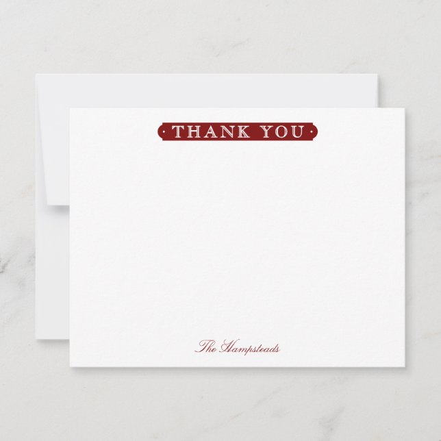 Family or Couples Formal Dark Red Stationery Thank You Card (Front)