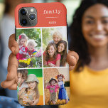 Family Orange 4 Photo Collage Custom Case-Mate iPhone Case<br><div class="desc">Create your own custom Phone case for iphone 11 pro max and many other models. The design features a grid style photo collage with 4 of your favourite photos, your name and the word "family". The photo template is set up ready for you to add your photos, working clockwise from...</div>