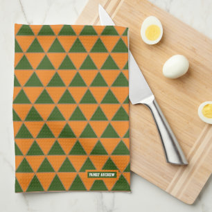 Family orange and green pattern triangles minimal tea towel