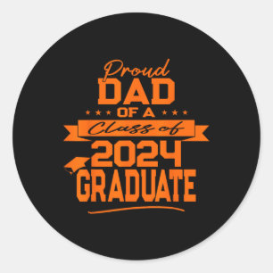 Family Orange Proud Dad Cl Of 2024 Graduate  Classic Round Sticker