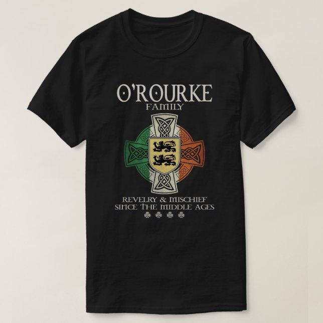 Family O'Rourke arm Ireland Irish Celtic cross T-Shirt (Design Front)