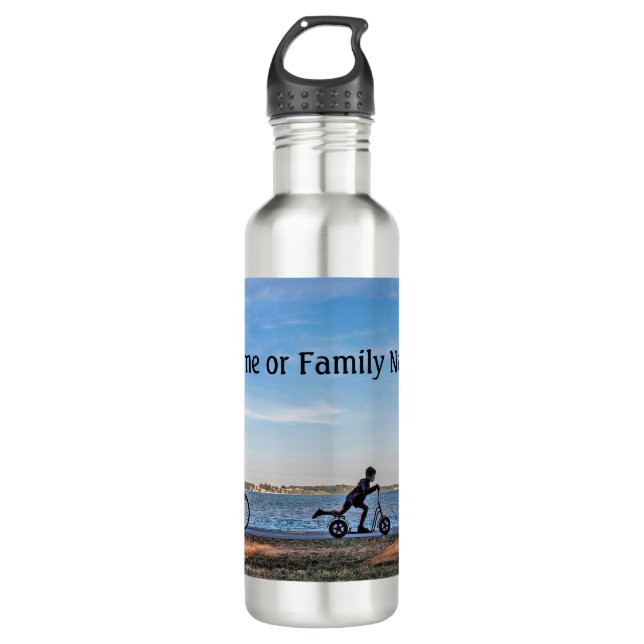 Family out Cycling personalise with name 710 Ml Water Bottle (Front)
