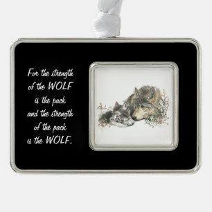 Family Pack Strength Quote Wolf & Cub Animal art Silver Plated Framed Ornament