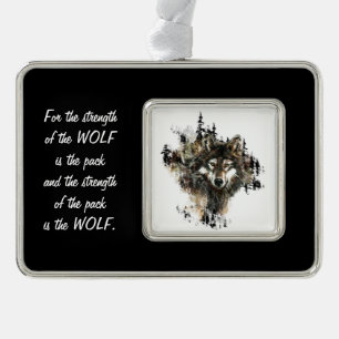 Family Pack Strength Quote Wolf Mountain Art Silver Plated Framed Ornament