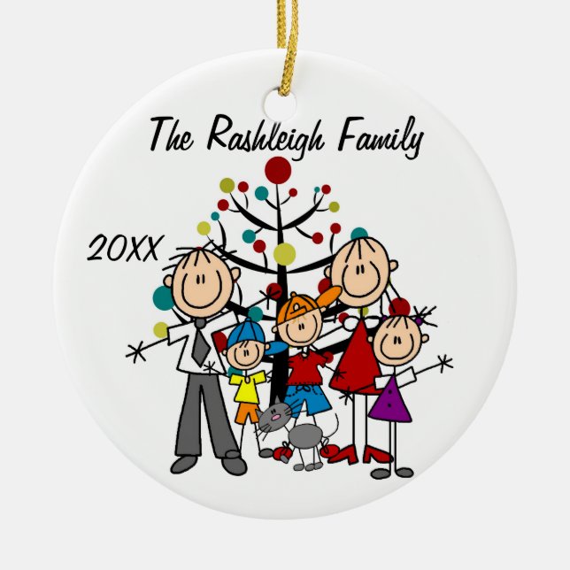 Family Parents, Two Boys, Girl, Cat Ornament (Front)