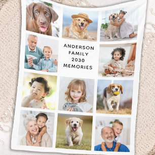 Family Personalised 11 Photo Collage Simple Modern Fleece Blanket