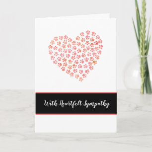 Family Pet Dog Cat Loss Heart Paw Prints Sympathy Card