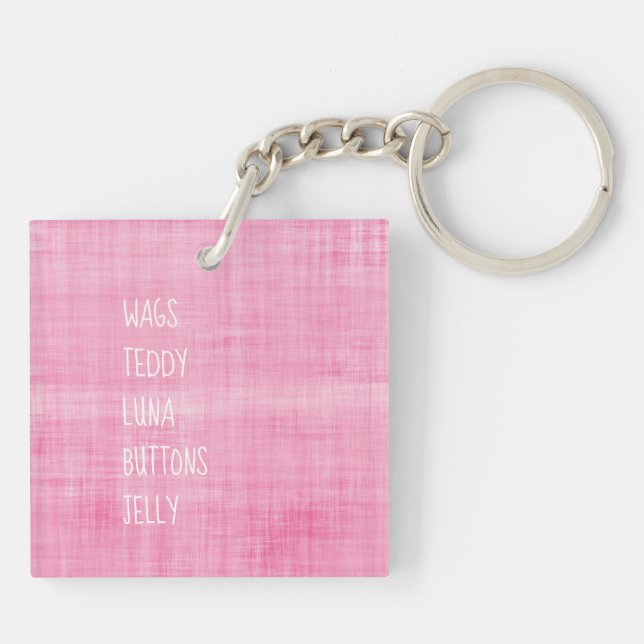 Family PET Names Timeless Keepsake Pink Cats Dogs Key Ring (Back)